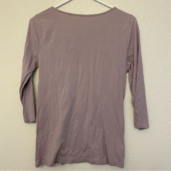 LOFT lavender purple lace 3/4 sleeve crew neck blouse top cotton casual S - Picture 2 of 9
